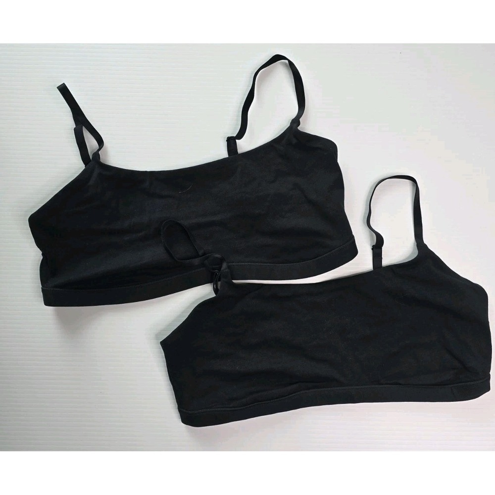 Quince Organic Cotton Bralette Set 2 XL Black Wireless Stretch Lounge Bras NWOT - Picture 5 of 6
